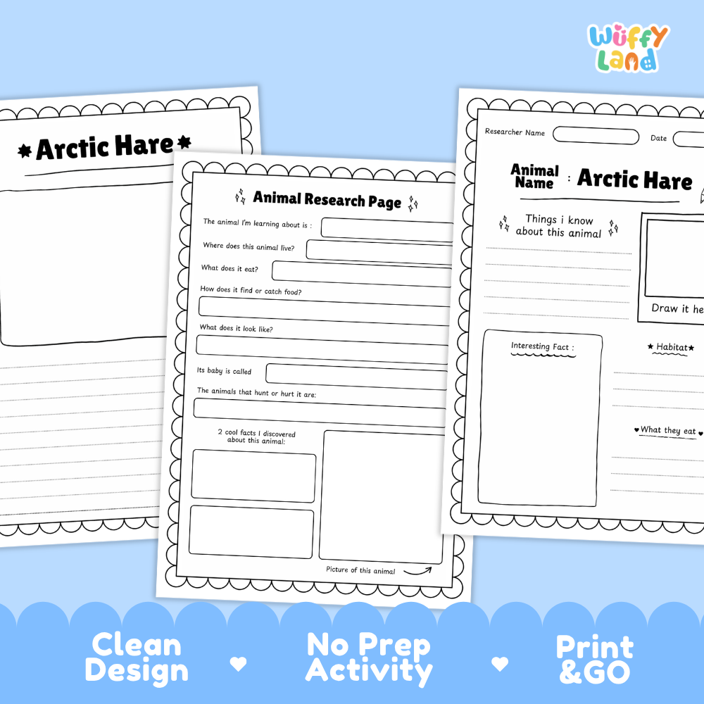 Arctic Hare Animal Research Project Printable Informational Writing Worksheets