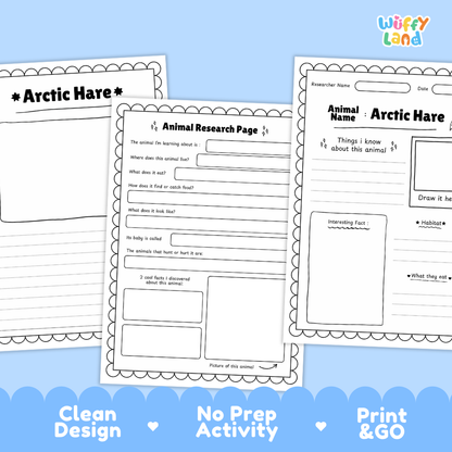 Arctic Hare Animal Research Project Printable Informational Writing Worksheets