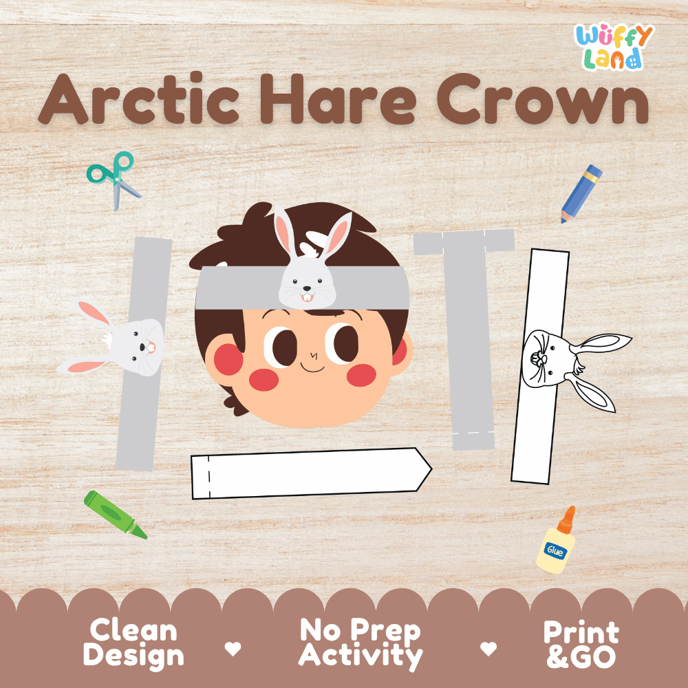 Arctic Hare Crown Polar Animal Hat Printable Craft Activity Headband Cutouts