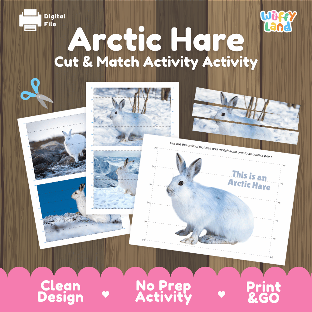 Arctic Hare Cut and Match Puzzle Activity Worksheets