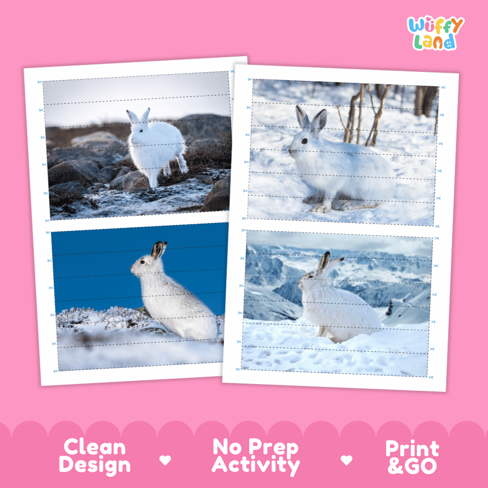 Arctic Hare Cut and Match Puzzle Activity Worksheets