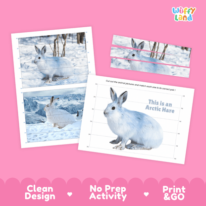 Arctic Hare Cut and Match Puzzle Activity Worksheets