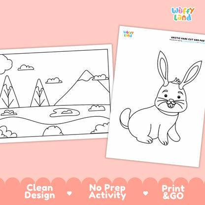Arctic Hare Cut and Paste Craft and Coloring Activity Worksheets