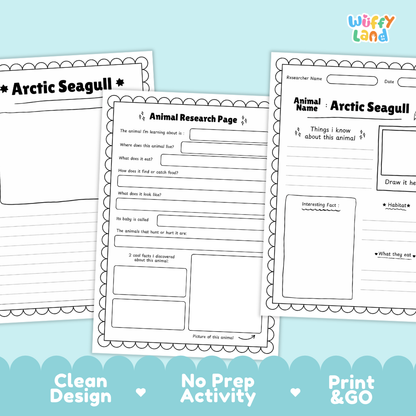 Arctic Seagull Animal Research Project Printable Informational Writing Worksheets