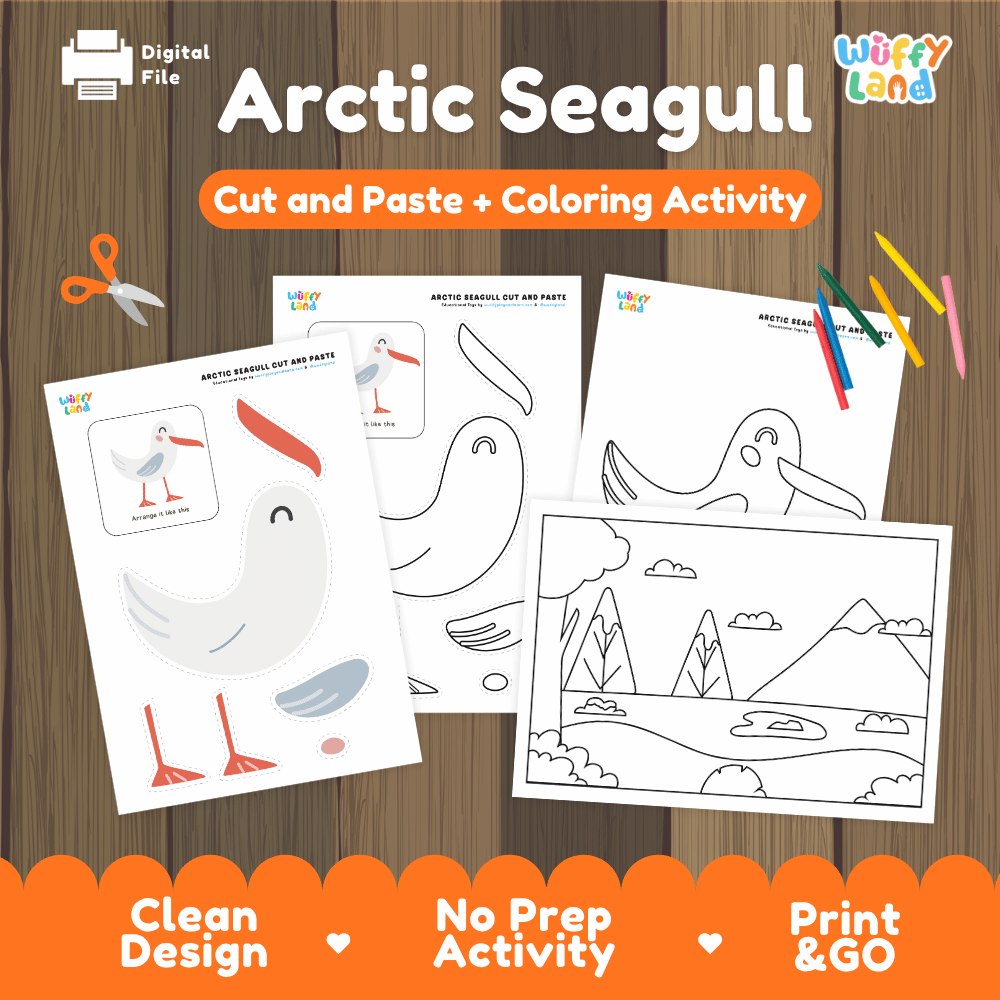 Arctic Seagull Cut and Paste Craft and Coloring Pages Activity Worksheets