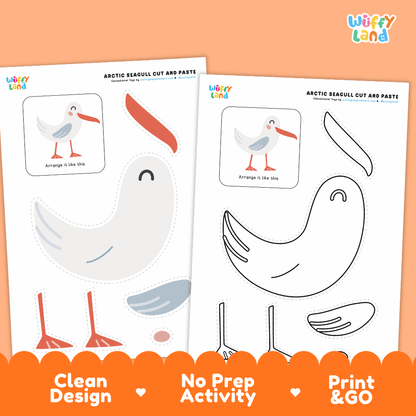 Arctic Seagull Cut and Paste Craft and Coloring Pages Activity Worksheets