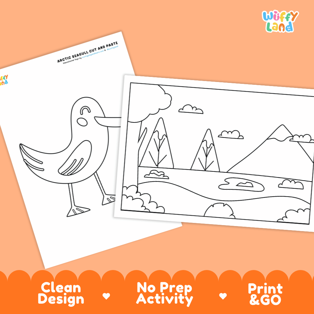 Arctic Seagull Cut and Paste Craft and Coloring Pages Activity Worksheets