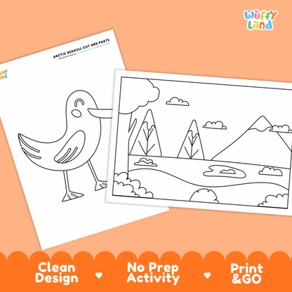 Arctic Seagull Cut and Paste Craft and Coloring Pages Activity Worksheets
