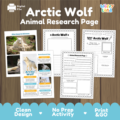 Arctic Wolf Animal Research Page Worksheets