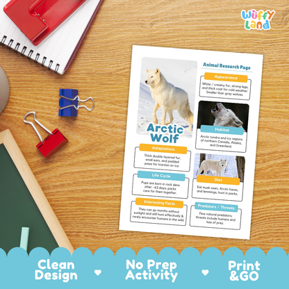 Arctic Wolf Animal Research Page Worksheets