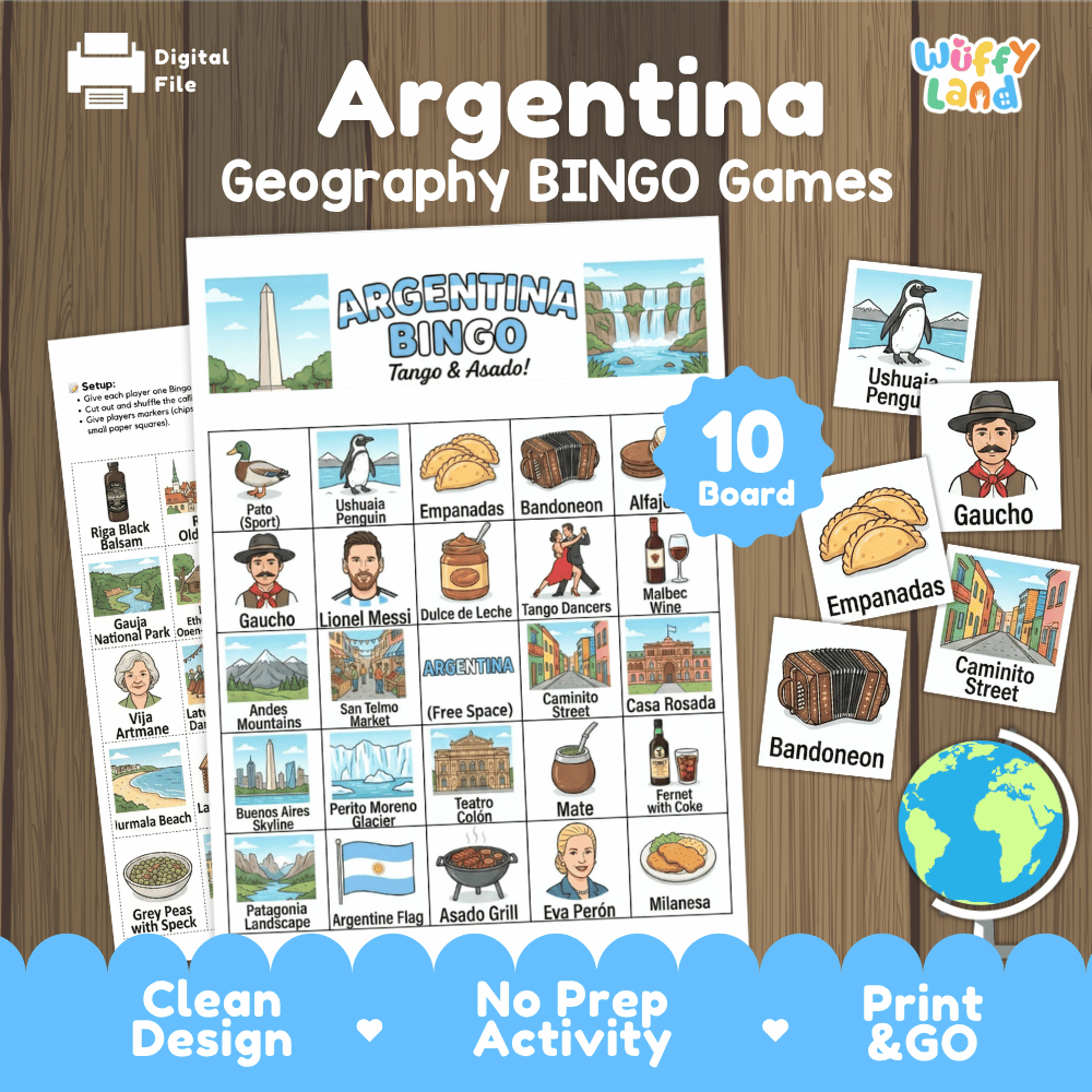 Argentina Geography BINGO Games Argentine Culture and Landmarks Activity