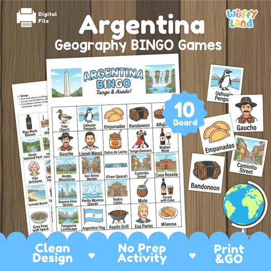 Argentina Geography BINGO Games Argentine Culture and Landmarks Activity