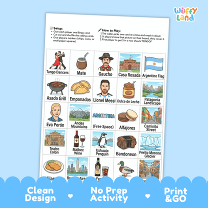 Argentina Geography BINGO Games Argentine Culture and Landmarks Activity