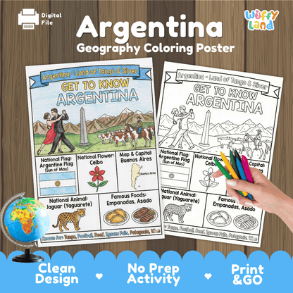 Argentina Geography Coloring Poster and Fact Sheet Printables