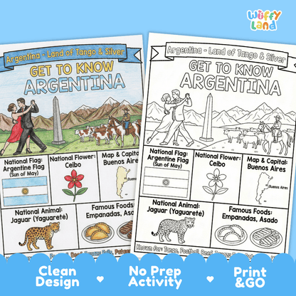 Argentina Geography Coloring Poster and Fact Sheet Printables