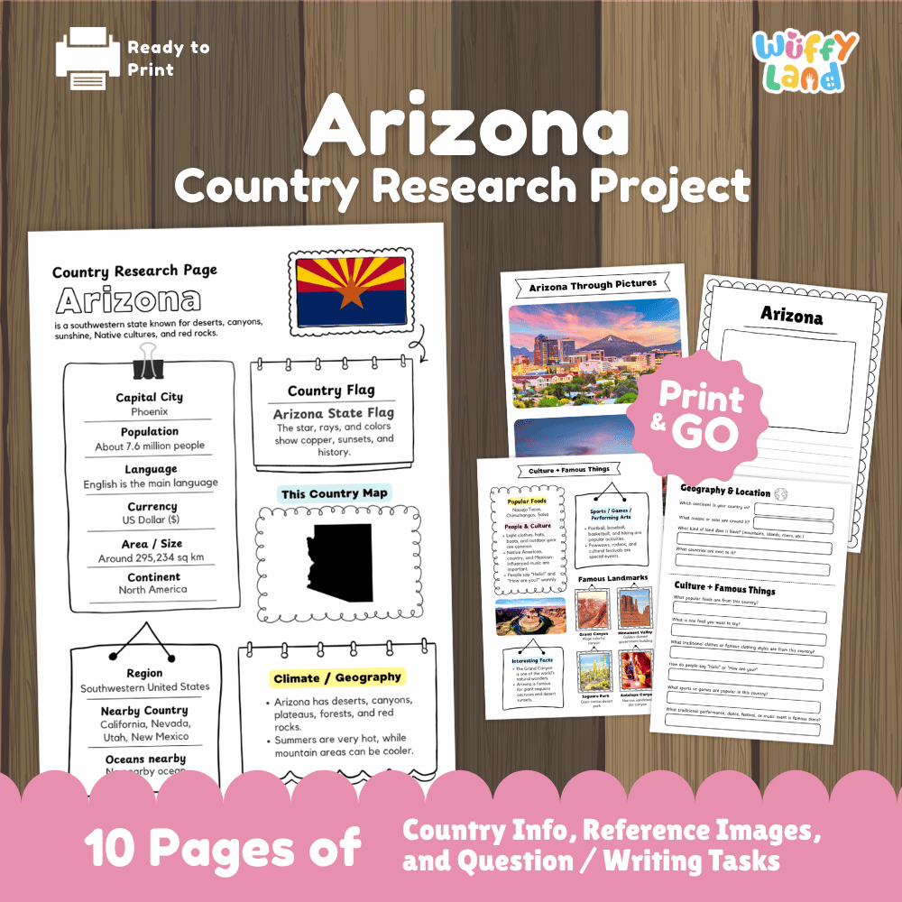 Arizona Country Research Project Worksheets and Activity Pages