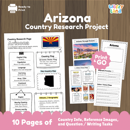 Arizona Country Research Project Worksheets and Activity Pages