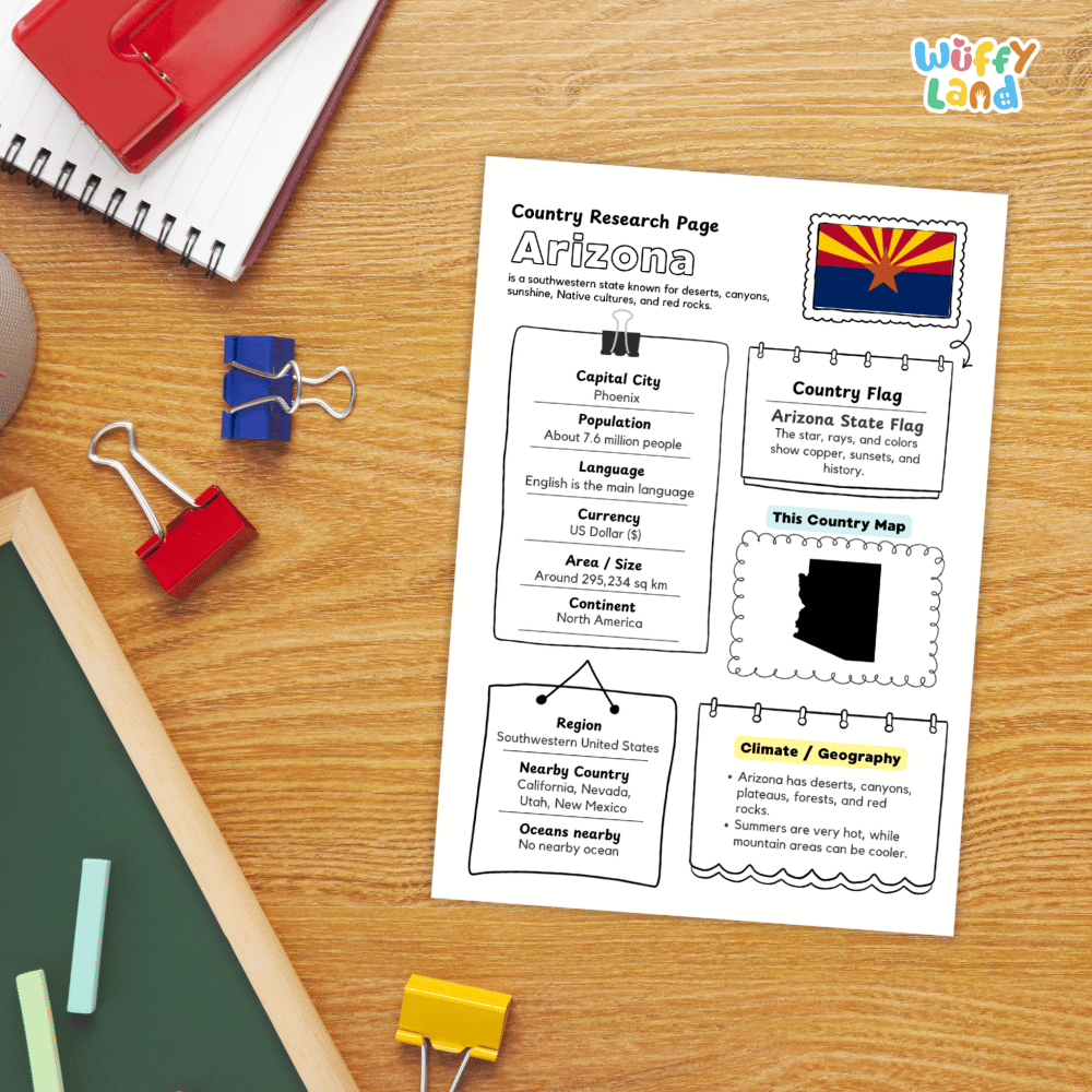 Arizona Country Research Project Worksheets and Activity Pages