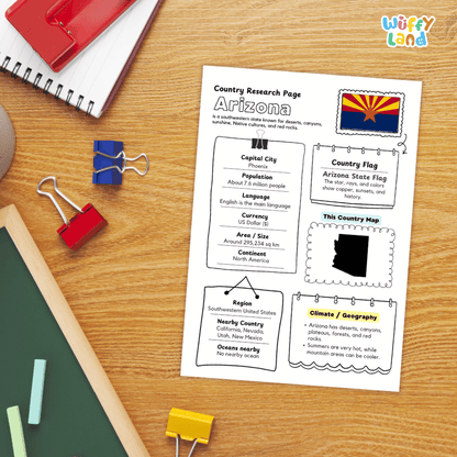 Arizona Country Research Project Worksheets and Activity Pages