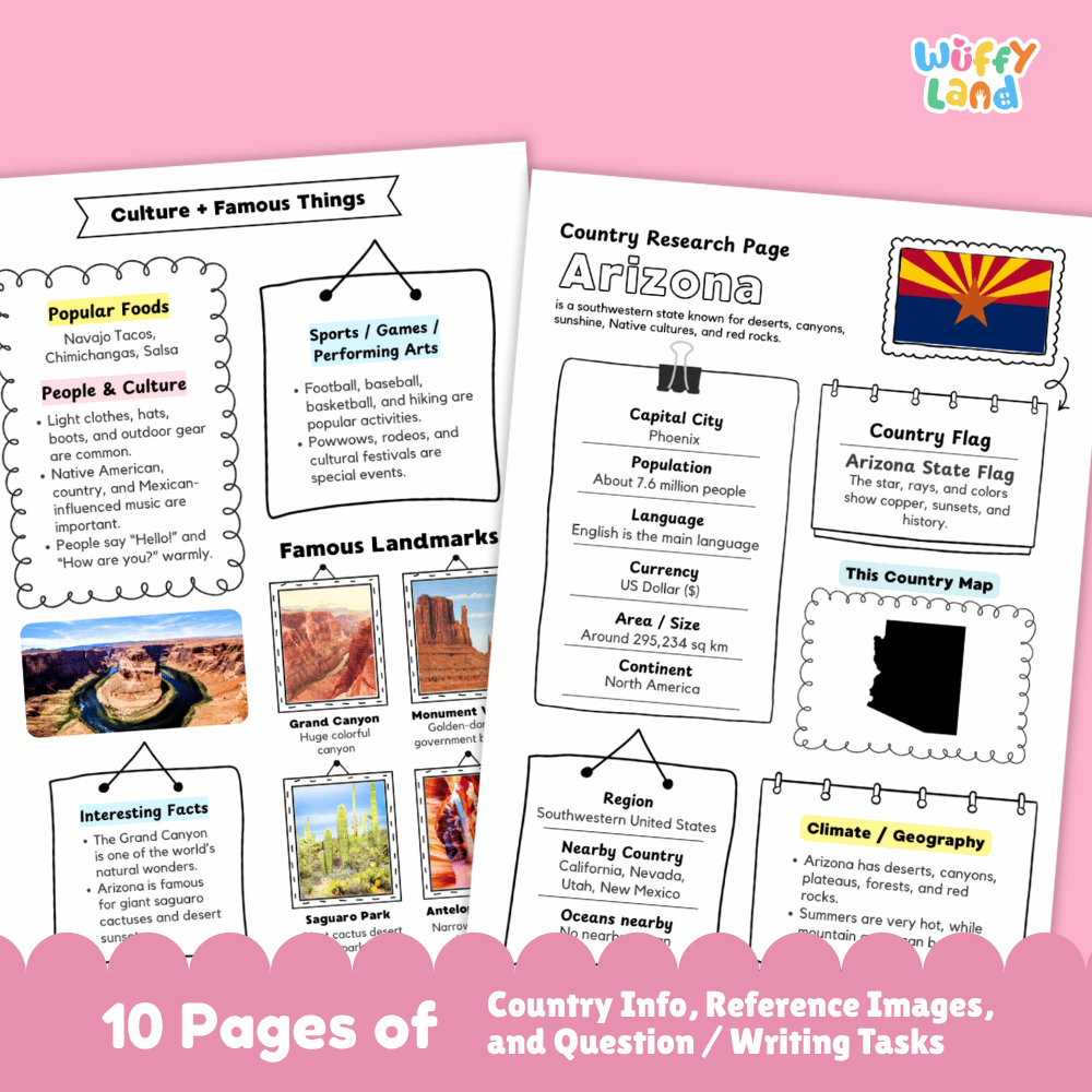 Arizona Country Research Project Worksheets and Activity Pages