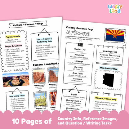 Arizona Country Research Project Worksheets and Activity Pages