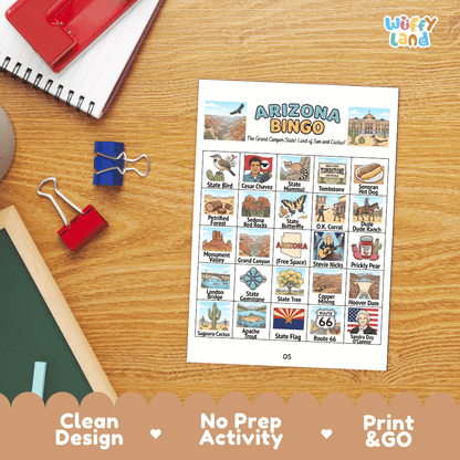 Arizona Geography BINGO Game Grand Canyon State Activity Printable Boards