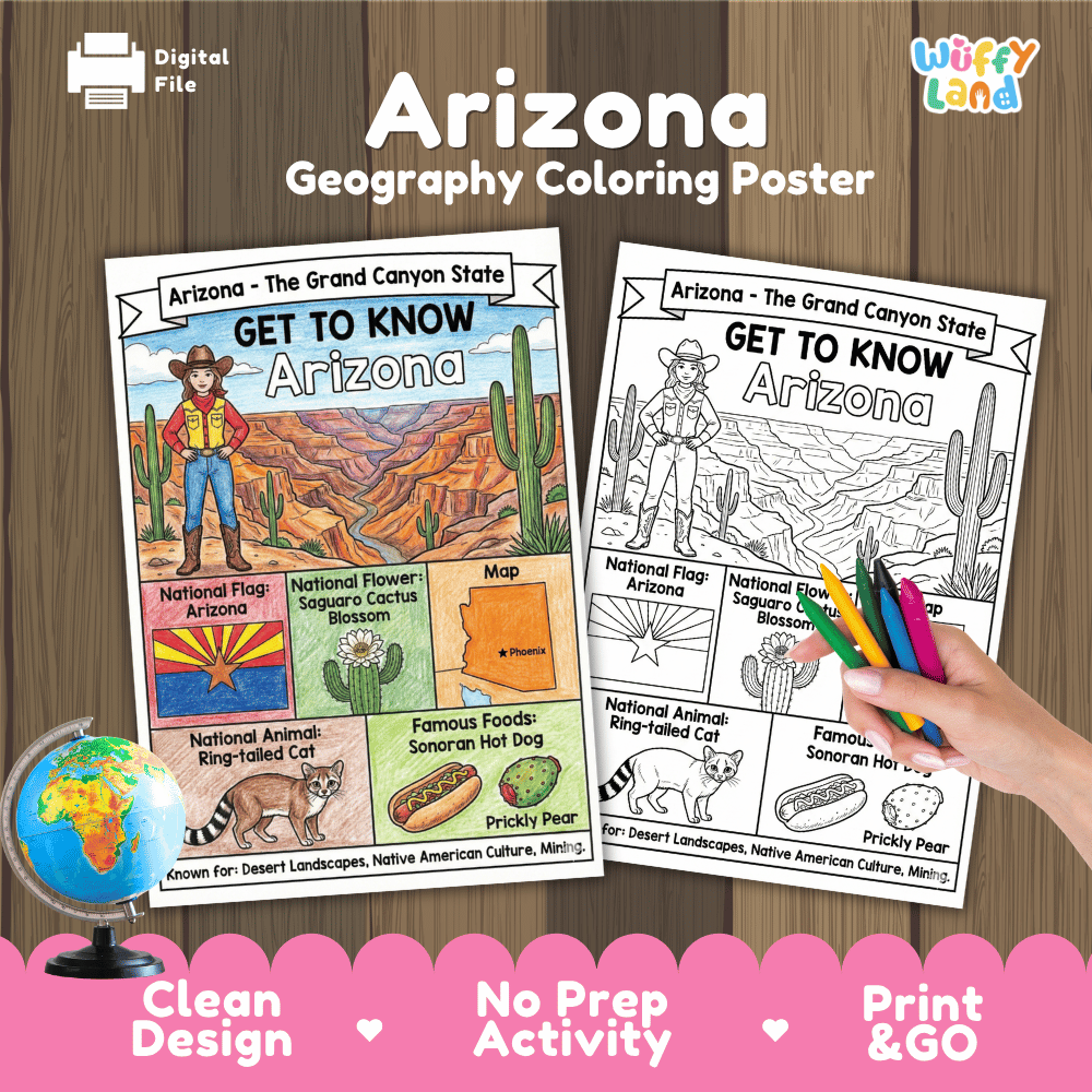 Arizona Geography Coloring Poster Worksheets