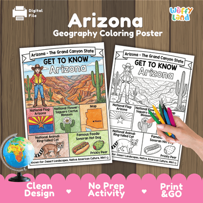 Arizona Geography Coloring Poster Worksheets