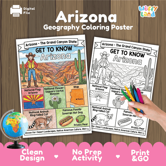 Arizona Geography Coloring Poster Worksheets