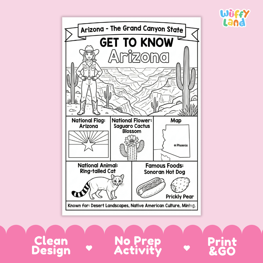 Arizona Geography Coloring Poster Worksheets