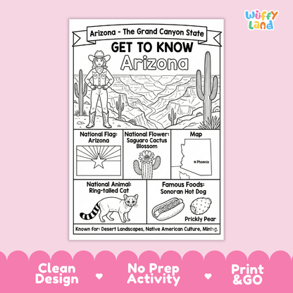 Arizona Geography Coloring Poster Worksheets