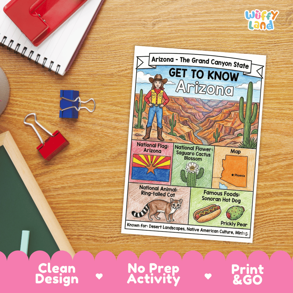 Arizona Geography Coloring Poster Worksheets