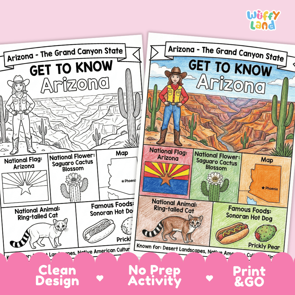 Arizona Geography Coloring Poster Worksheets