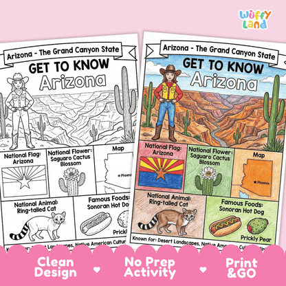 Arizona Geography Coloring Poster Worksheets