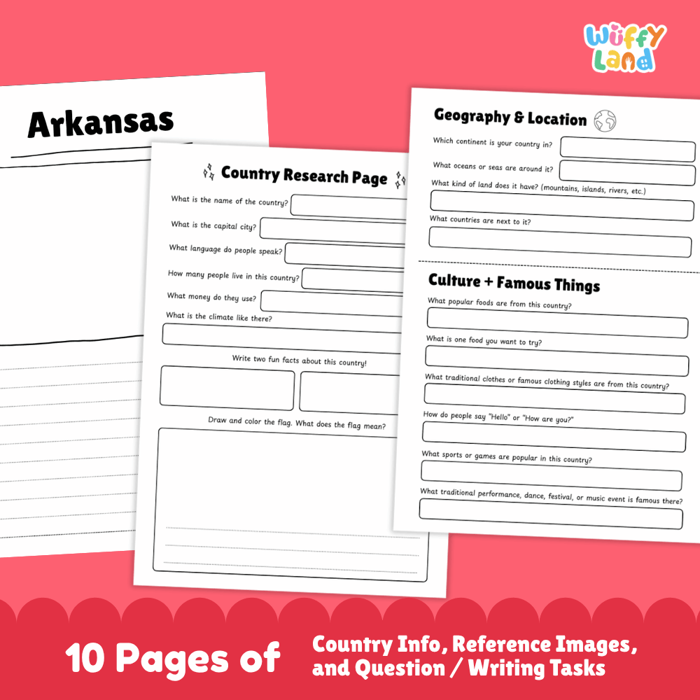 Arkansas Country Research Project Worksheets and Activity Pages
