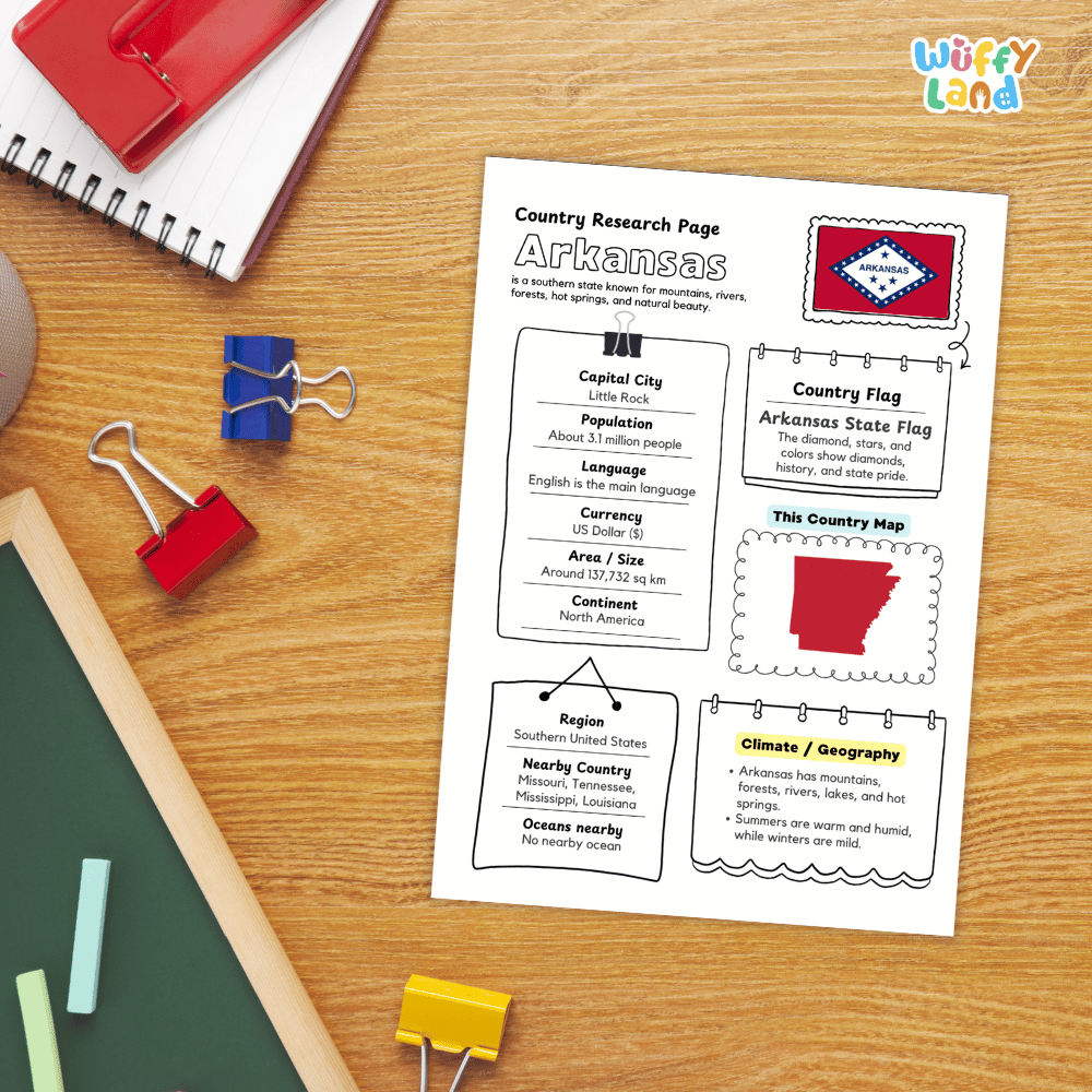 Arkansas Country Research Project Worksheets and Activity Pages