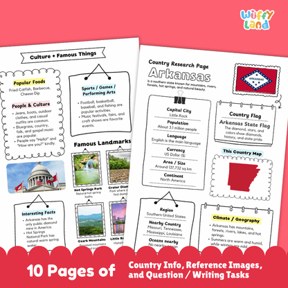 Arkansas Country Research Project Worksheets and Activity Pages