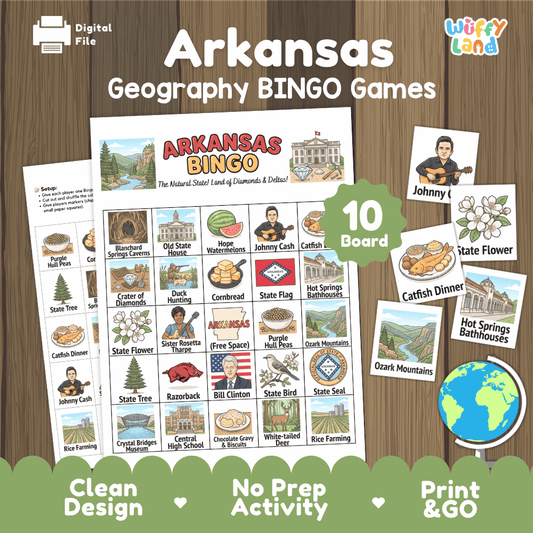 Arkansas Geography BINGO Game The Natural State Activity Printable Boards