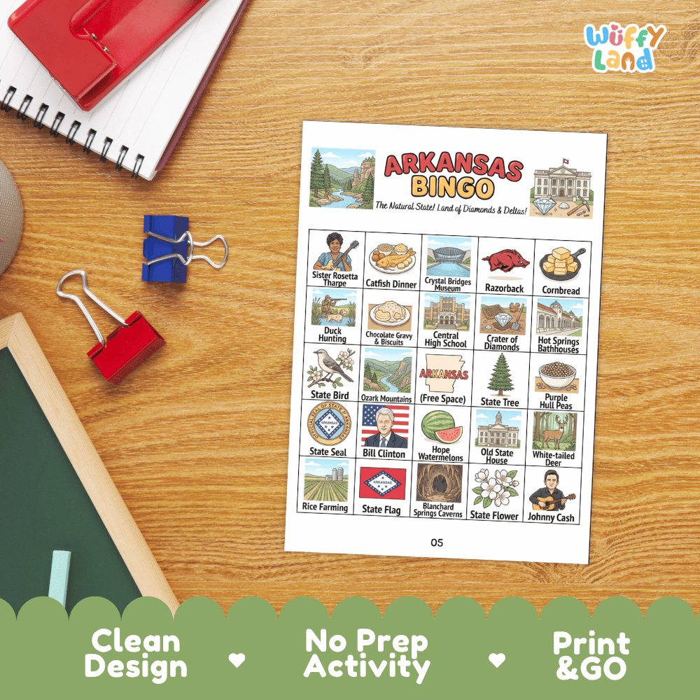 Arkansas Geography BINGO Game The Natural State Activity Printable Boards