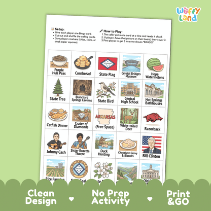 Arkansas Geography BINGO Game The Natural State Activity Printable Boards
