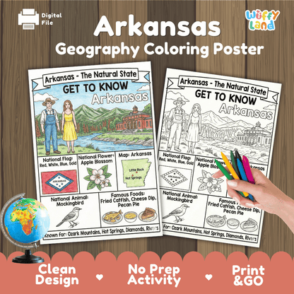 Arkansas Geography Coloring Poster and Fact Sheet Printable Worksheets