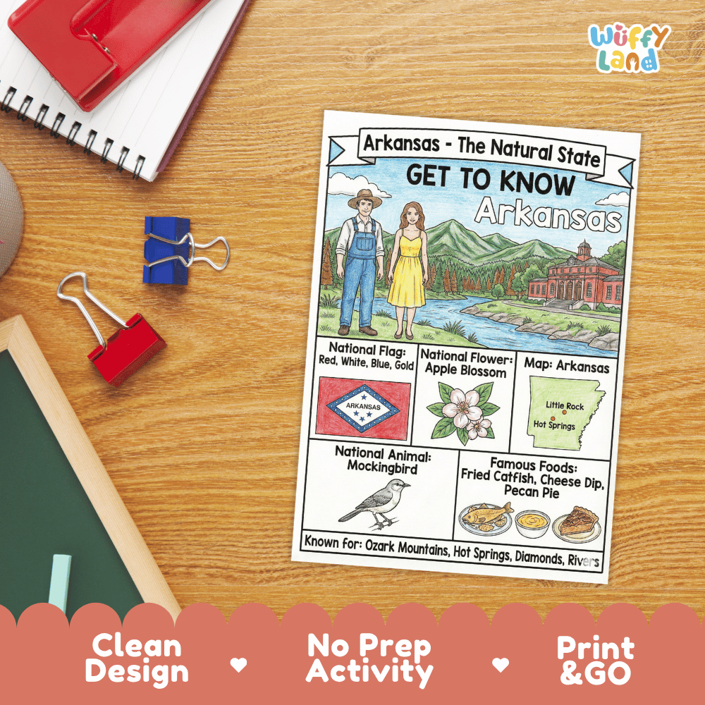 Arkansas Geography Coloring Poster and Fact Sheet Printable Worksheets