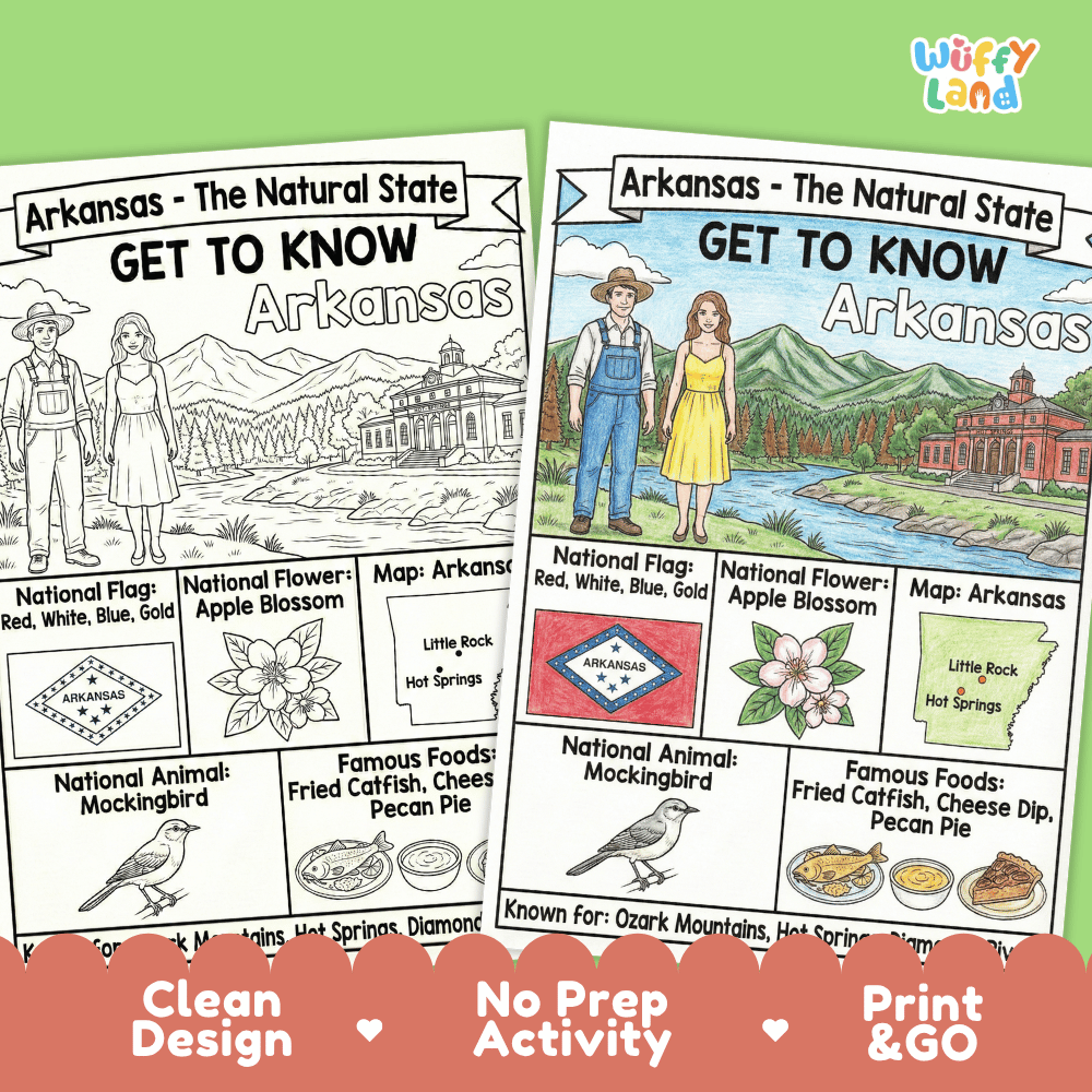Arkansas Geography Coloring Poster and Fact Sheet Printable Worksheets