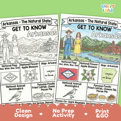 Arkansas Geography Coloring Poster and Fact Sheet Printable Worksheets