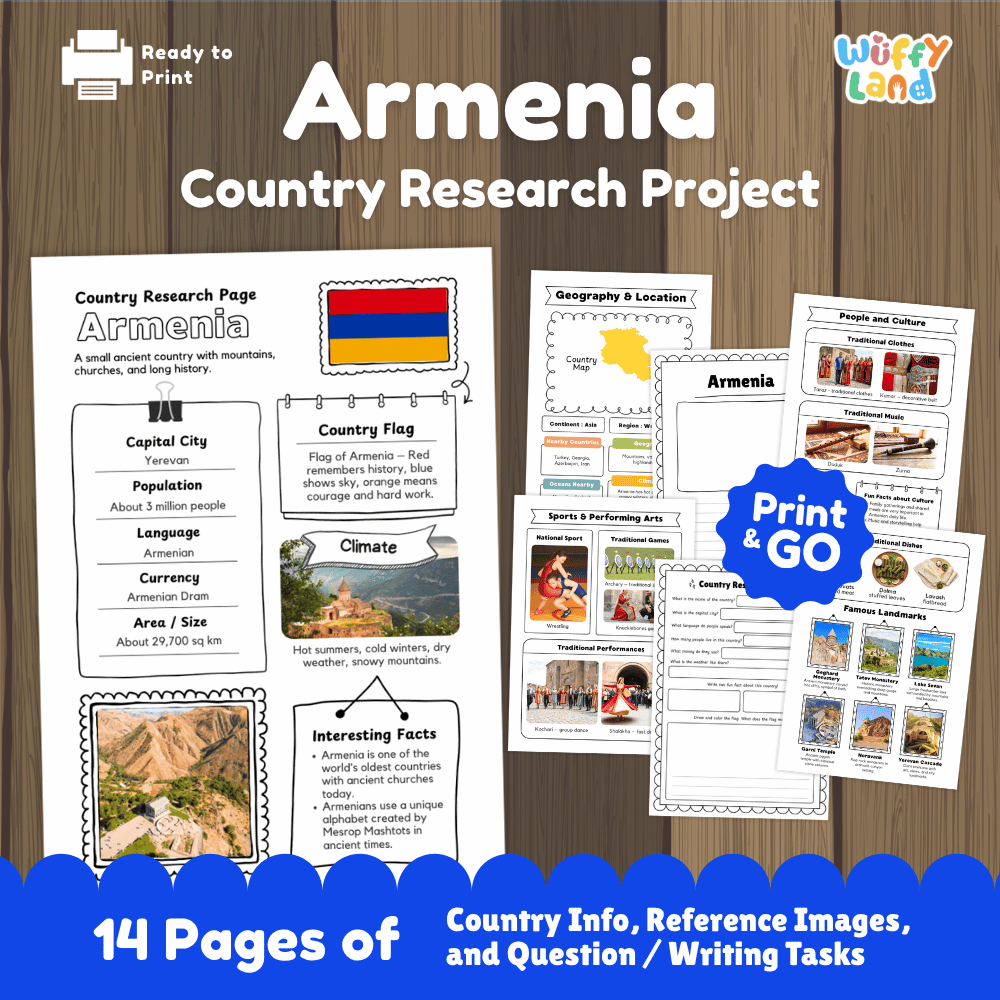 Armenia Country Research Project | Geography Worksheets and Writing Tasks
