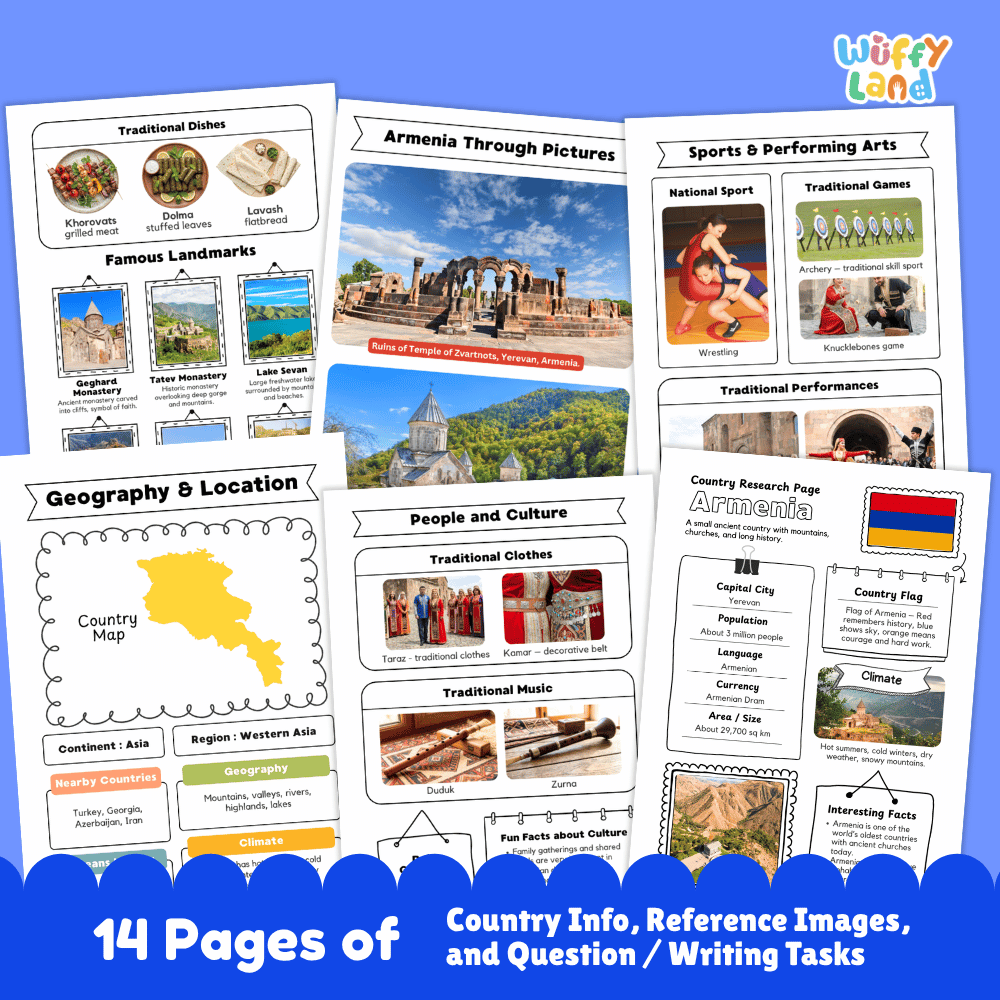 Armenia Country Research Project | Geography Worksheets and Writing Tasks