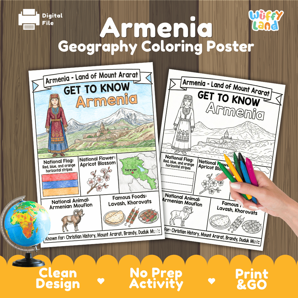 Armenia Geography Coloring Poster and Fact Sheet Printable Worksheets