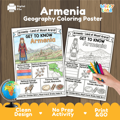 Armenia Geography Coloring Poster and Fact Sheet Printable Worksheets