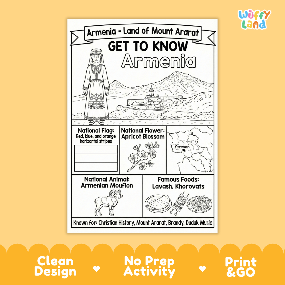 Armenia Geography Coloring Poster and Fact Sheet Printable Worksheets
