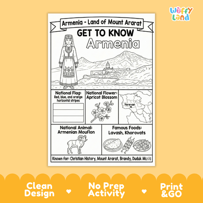 Armenia Geography Coloring Poster and Fact Sheet Printable Worksheets